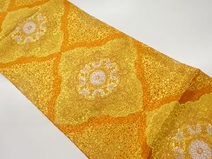 服部織物製　菱に菊・唐草模様織出し袋帯